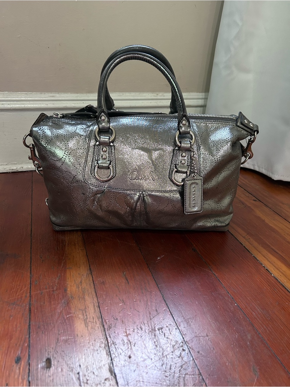Coach Ashley Perforated Metallic Leather Satchel